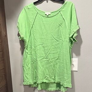 Umgee Lime Green Women's Tunic Top w Raw Edge Trim 1X